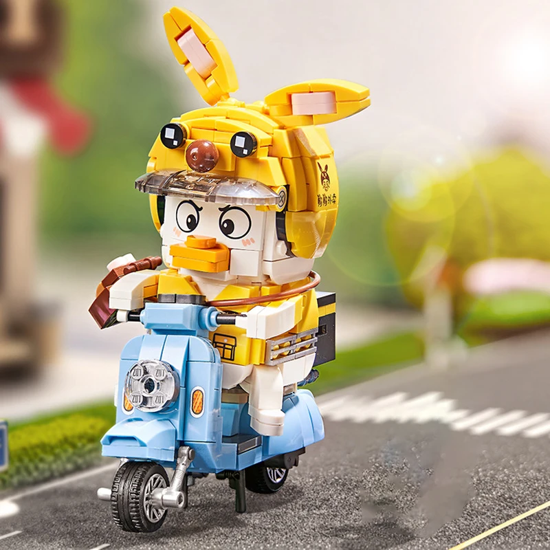 LOZ Mini Delivery Duck Motorcycle Model Building Blocks MOC Parlor Desktop Ornament Toy Bricks Friends Children Birthday Gift