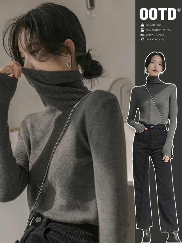 

Turtleneck Sweater Women 2024 Autumn Winter Thick Warm Korean Fashion Knitwears Womens Pullovers Long Sleeve Basic Knitted R392