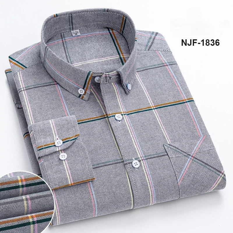 Plus Size Men's Social Shirt Long Sleeve Pure Cotton Oxford Thin Soft Button Large Plaid Formal Men's ClothingBusiness shirt