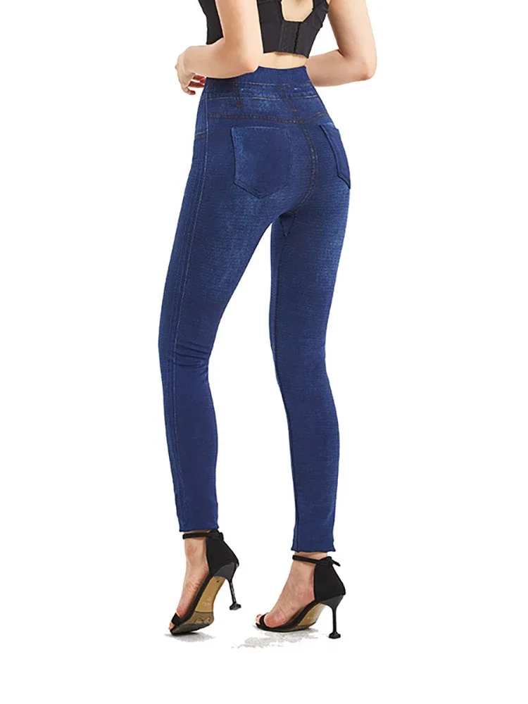 VISNXGI Rekbare effen kleur Plus size jeggings Mode valse jeans Dames strakke naadloze zaklegging Zachte potloodbroek