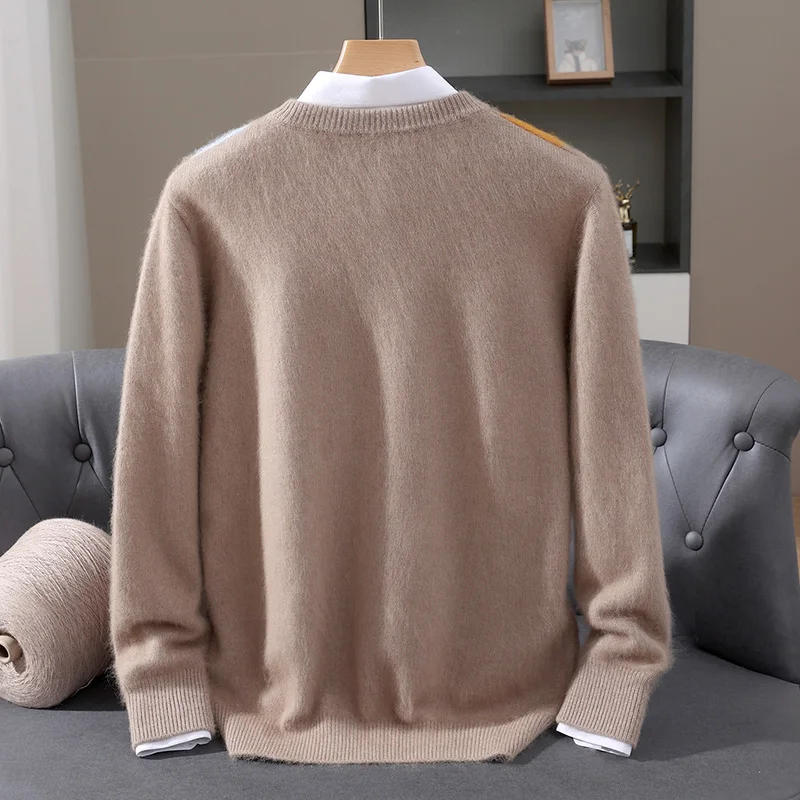 2025 Mink Cashmere Sweater O-neck Pullovers Men's Loose Oversized S-3XL Knitted Bottom Shirt Autumn Winter New Casual Men Tops