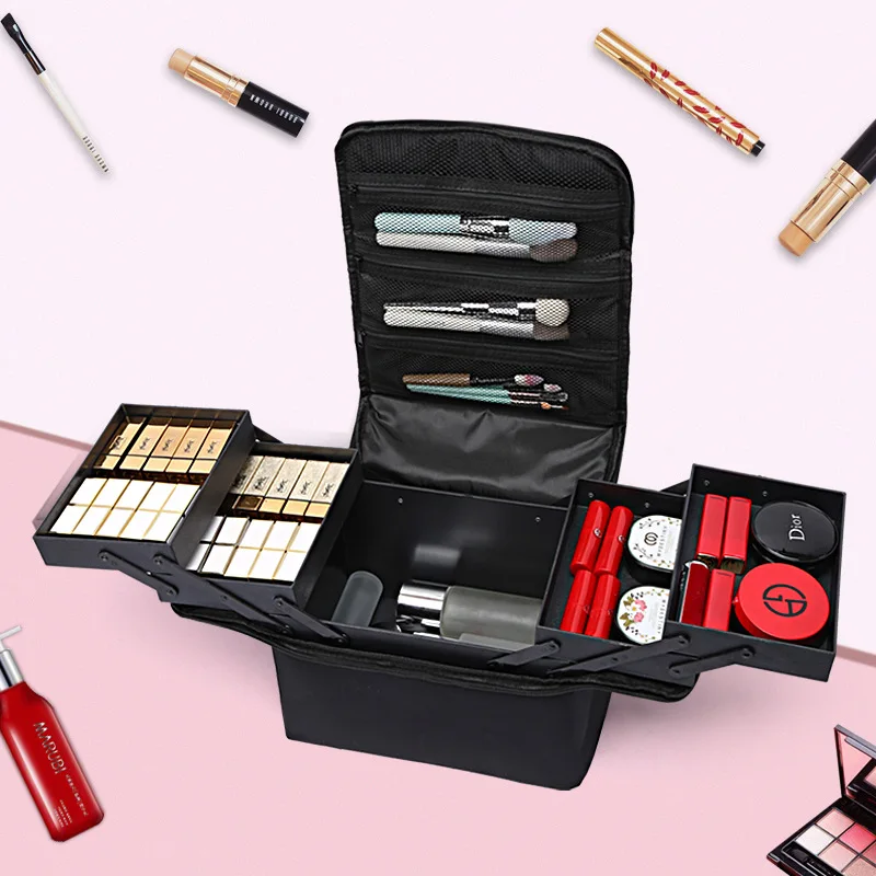 

Large Capacity Makeup Train Case Foldable Multi-layer Adjustable Trays Manicurist Box Portable Cosmetic Storage Nail Organizer