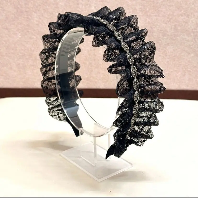 

Women Ladies Girls Wide Edge Pleated Lace Black Mesh Sequins Hair Clip Female 2026 New Headwear Hairbands Hair Accessories