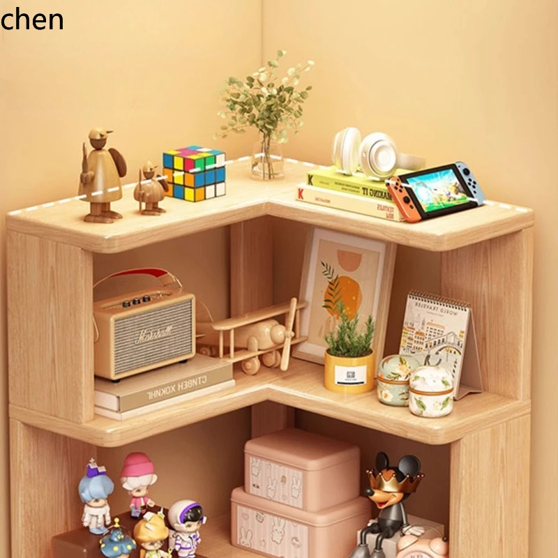 HT Wooden Corner Bookshelf Multi-layer Corner Cabinet Floor Rack Storage Shelf Bookshelf Storage Home