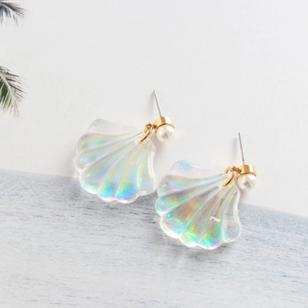 Colorful Shell Stud Earrings Pearl Decor Studs Women Creative Scallop