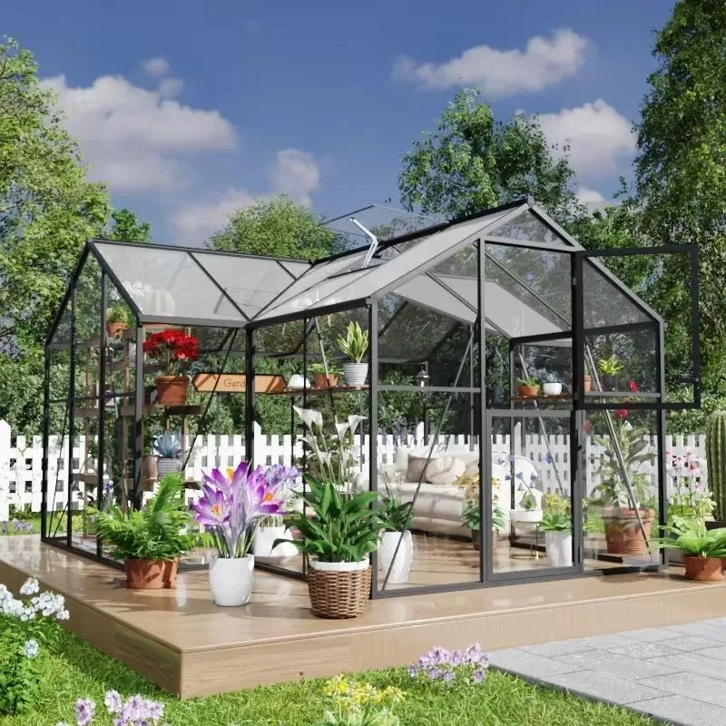 Four Seasons Entertainment Greenhouse Kit Modern Outdoor Glass Sun Room Aluminum Frame Easy to Assemble