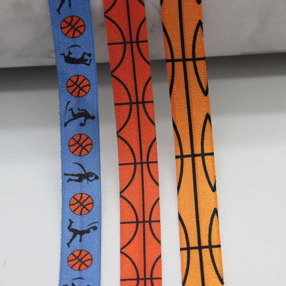 

5/8'' 15mm Heat Transfer Basketball Sports Printed Fold Over Elastic FOE Ribbon For Hair Tie Headwear Sport Hair Accessories