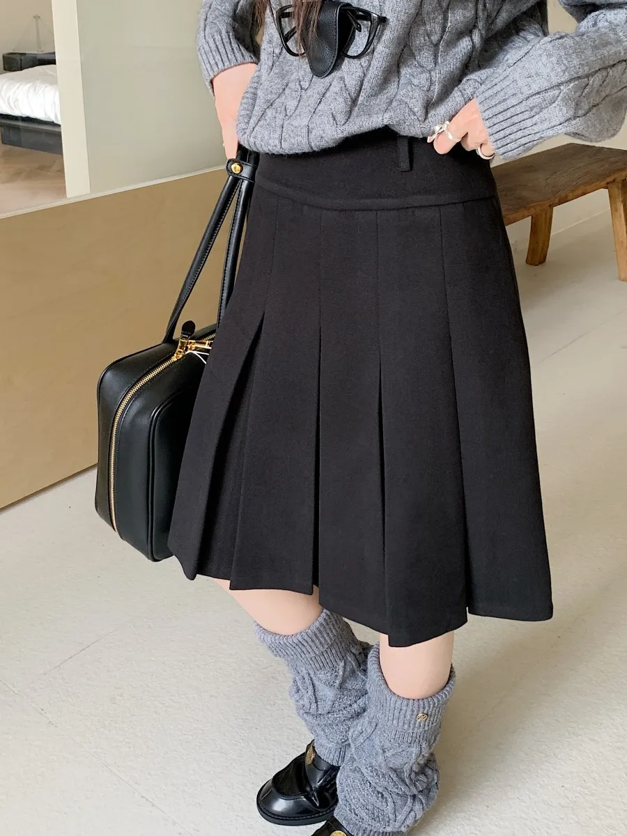 plus Size Woolen Plaid Skirt Women's Autumn Winter Thiened Slimming Hip Covering A-Line Skirt High Waist Midi f Body Skirt