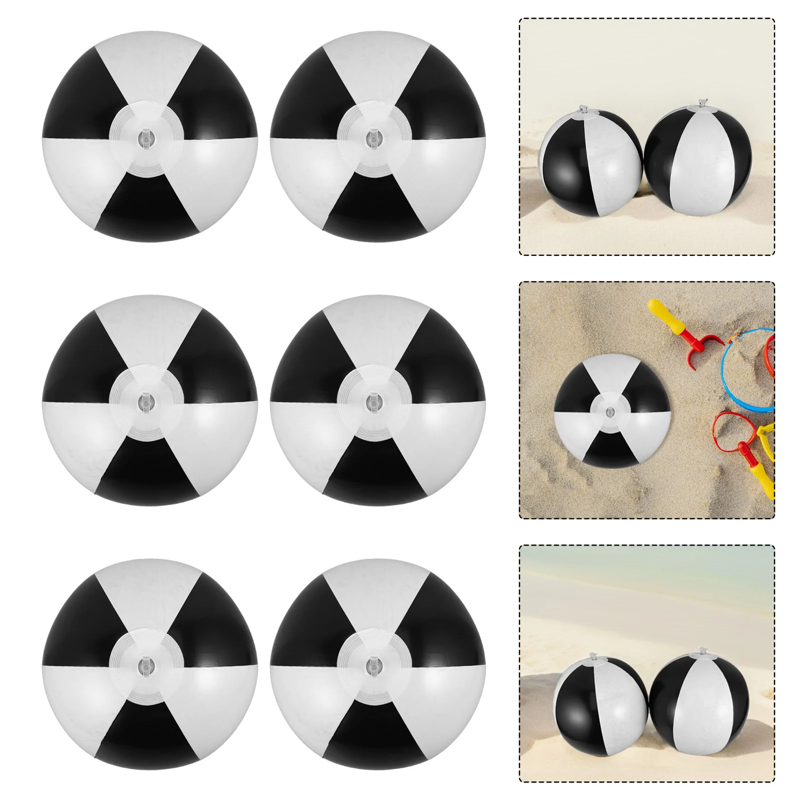 6 قطعة 36 سنتيمتر أسود أبيض كرة شاطئ قابلة للنفخ خفيفة الوزن تفجير الاطفال بركة اللعب العائمة الصيف في الهواء الطلق الفناء الخلفي بحيرة الشاطئ الطرف