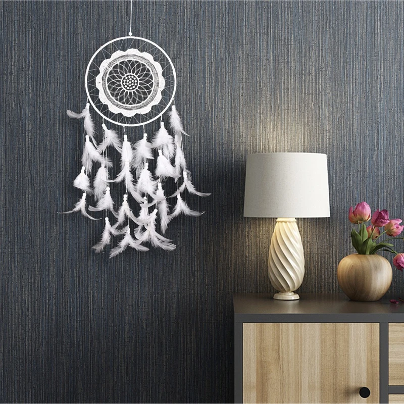 Hollow White Feathers Dream Catcher Large Wind Chimes Bedroom Decorations Wall Hangings Door Pendants For Girls Holiday Gifts