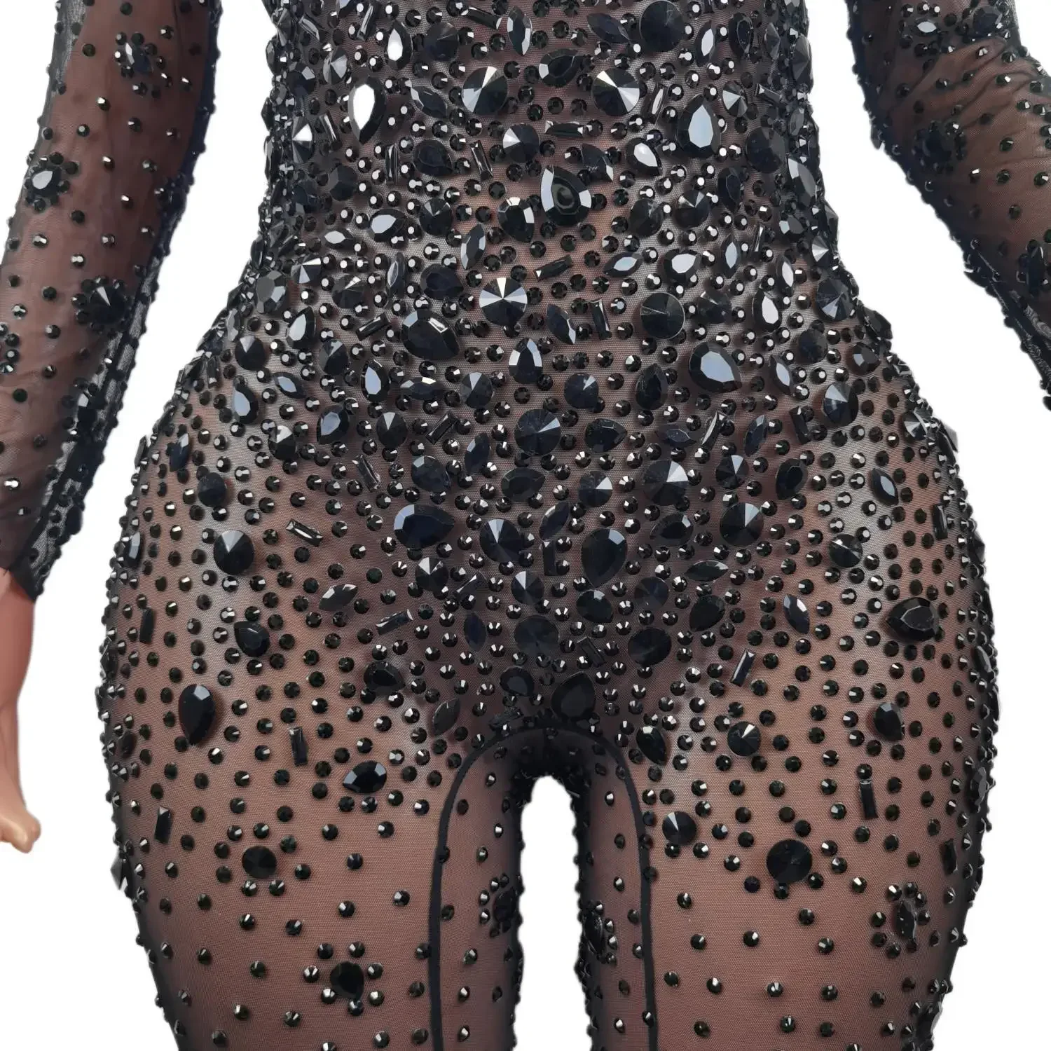 Сексуальный черный комбинезон со стразами и длинными рукавами, женский боди с кристаллами для выступлений, костюм для ночного клуба, костюм для танцев на пилоне, праздничная одежда, Cuican