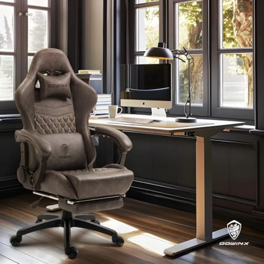 Big Tall Vintage Gaming Chair for Adults: Heavy Duty Steel Frame, Black PU Leather, Ergonomic Support with Massage Lumbar, Foot