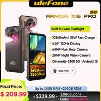 Ulefone Armor X16 Pro 10360mAh Glare Flashlight 5G Rugged Phone Smartphone Android 15 Up to 16GB+256GB 64MP Main Cam 6.56\