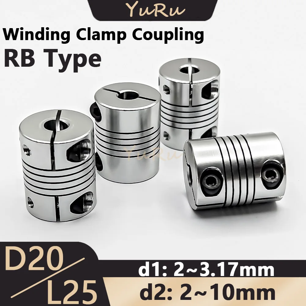 1PC D20L25 Winding Clamp Coupling Aluminum Alloy Flexible Bore 2/3/3.17/4/5/6/6.35/8/9.5/10mm Shaft CNC Jaw Shaft Motor Coupling