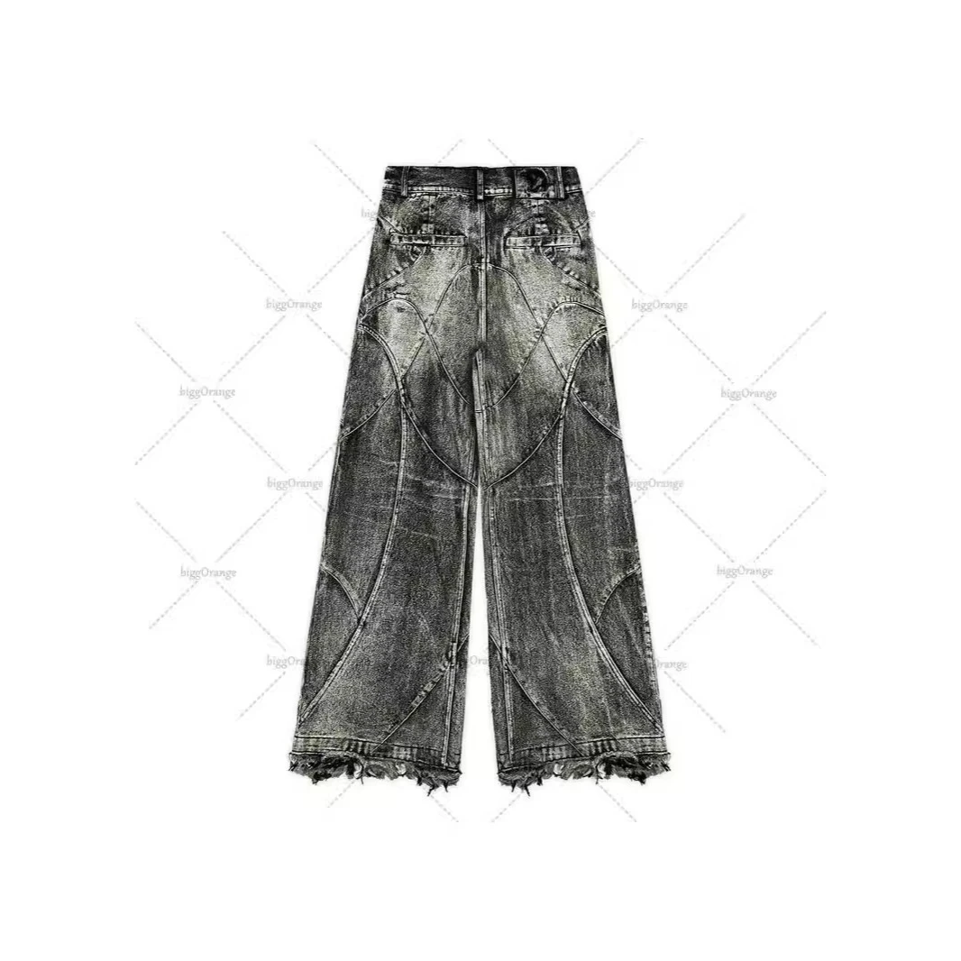 Retro Waed Loose Straight Leg Men's Jeans Street Sle Casual mid Waist Denim Pants No Brand Registered Trademark