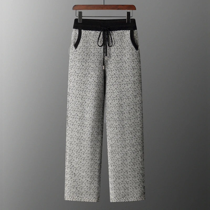 

Autumn Winter New Style Men Wool Trousers Jacquard Straight Pants Soft Knitted Cashmere Pants Man 100% Merino Wool Trousers