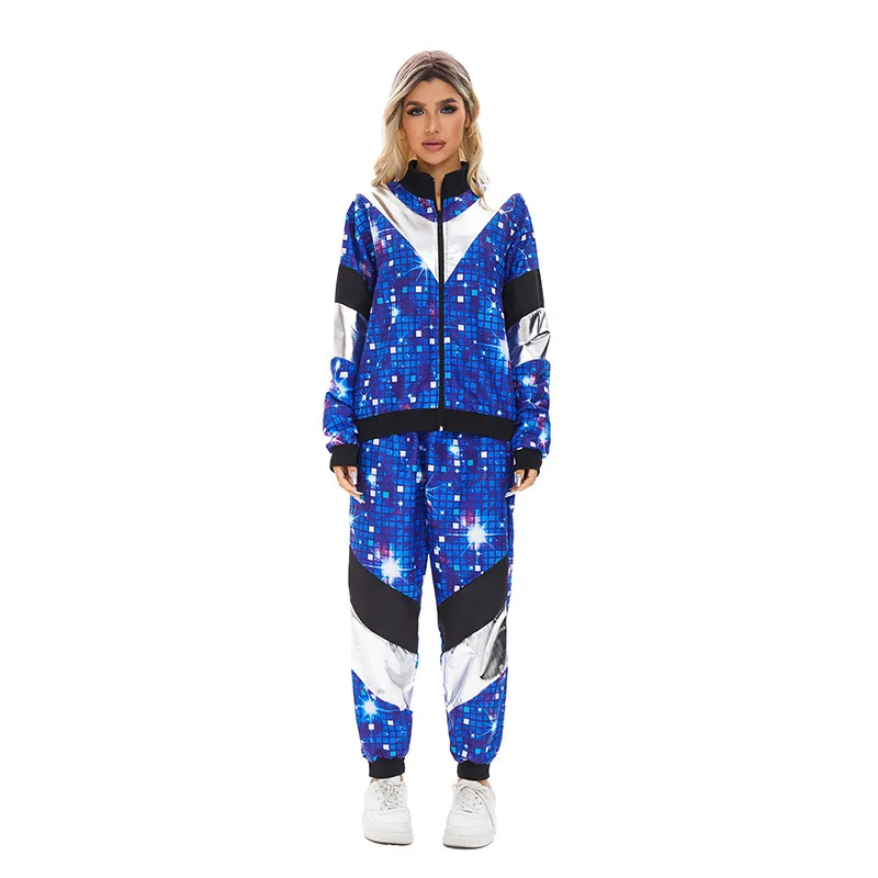 70s 80s Disco Starry Sky Cosplay Costume SportsWear Cos Outfits Halloween Carnival Party Stage Performance Clothing Full Set