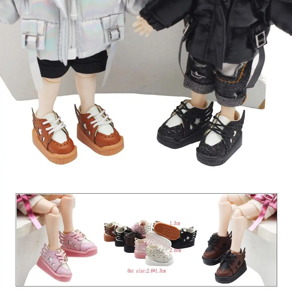 2.6CM 1/12 Bjd Doll Shoes Hollow Out Star Round Toe Doll PU Leather Shoes Mini Lightweight BJD Doll Leather Sneakers Body Dolls