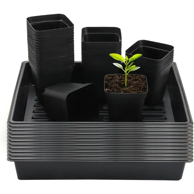 

4 Inch Square Plant Pots 120, 10 Pcs Seedling Trays Set, Propagation Germination Kit for Microgreens