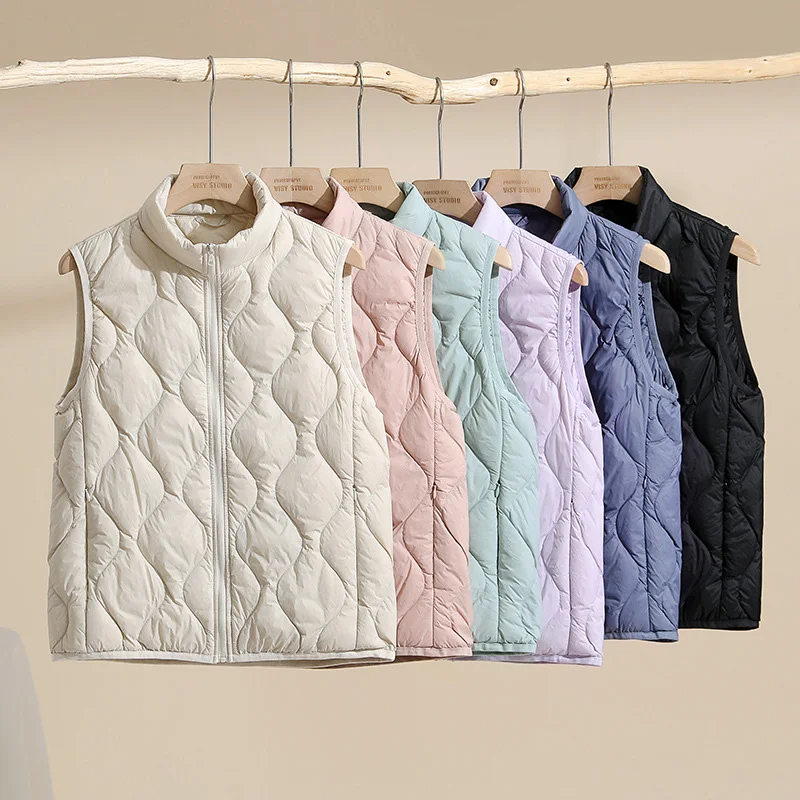 

Stand Collar Thermal Women's Vest Autumn Winter Solid Color Duck Down Filling Jackets Fluffy Comfortable Versatile Outerwear
