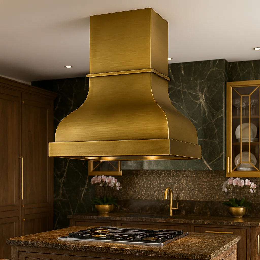 Custom 36-Inch Brass Electric Kitchen Range Hood Exhaust Island Mounted for Household Use