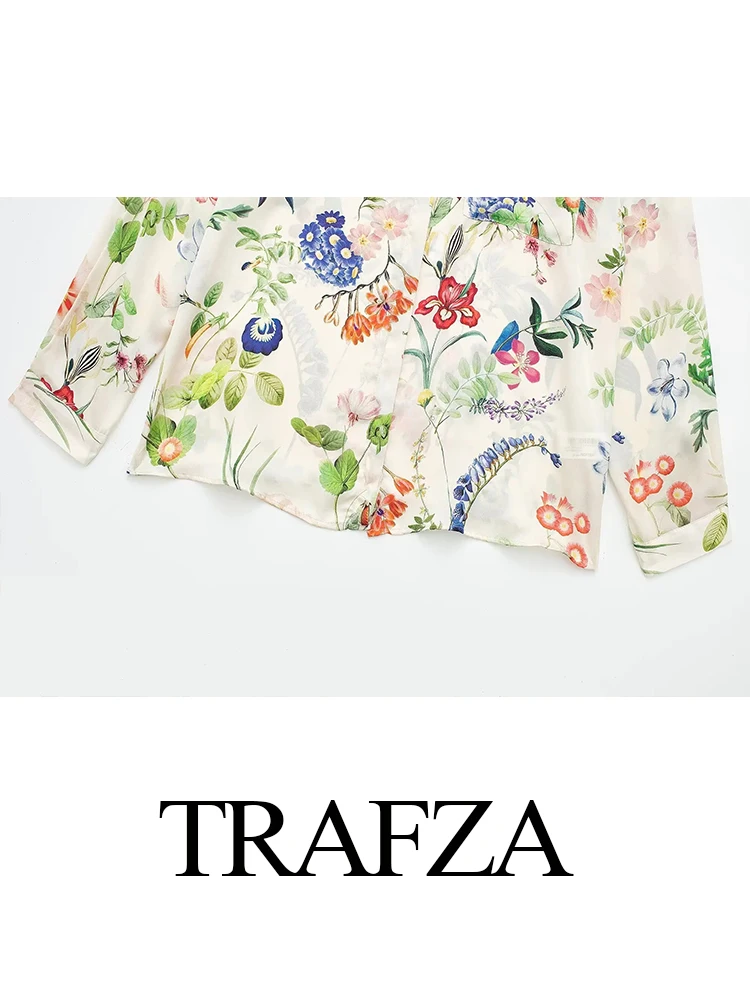 TRAFZA 2024 Floral Blouses Women’s Printed Button-Down Shirts Long Sleeve Shirts & Shirts Women’s Summer Collar Shirts