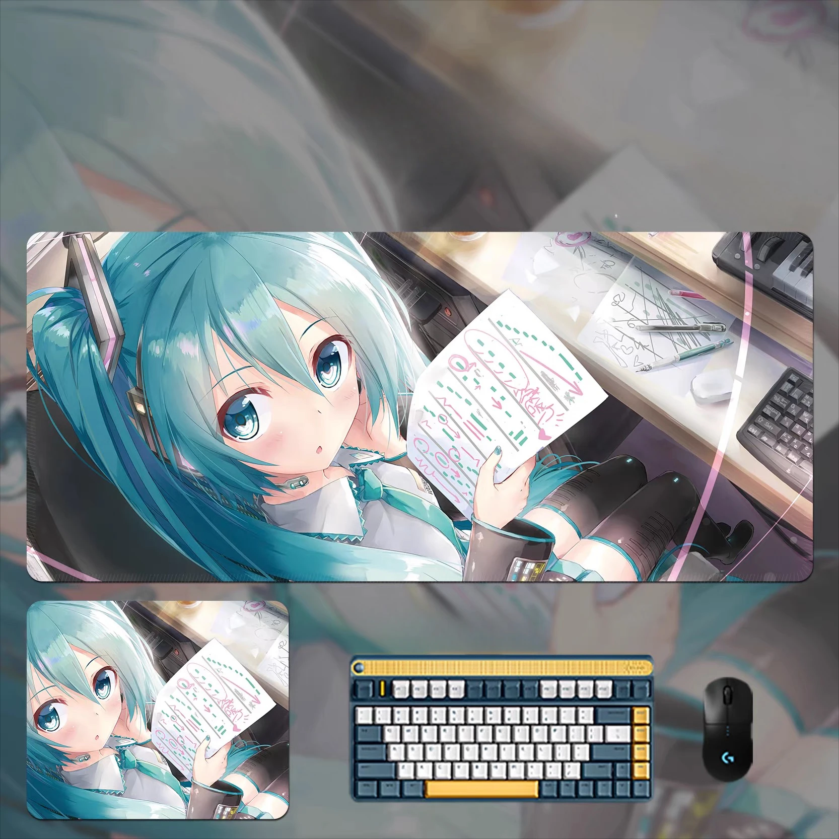 Fashion Cute Hatsune Miku Oversized Leather Mouse Pad E-sports Game Non-slip Mouse Pad Office Study Desk Pad Anime Merchandise