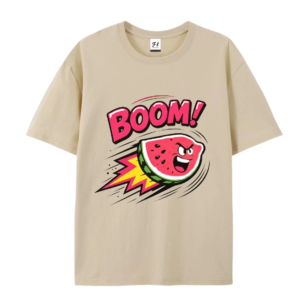 Retro Pop Art Boom Angry Watermelon Graphic T Shirt Cartoon Fruit Print Short Sleeve Top Casual Summer Loose Fit Unisex Tees