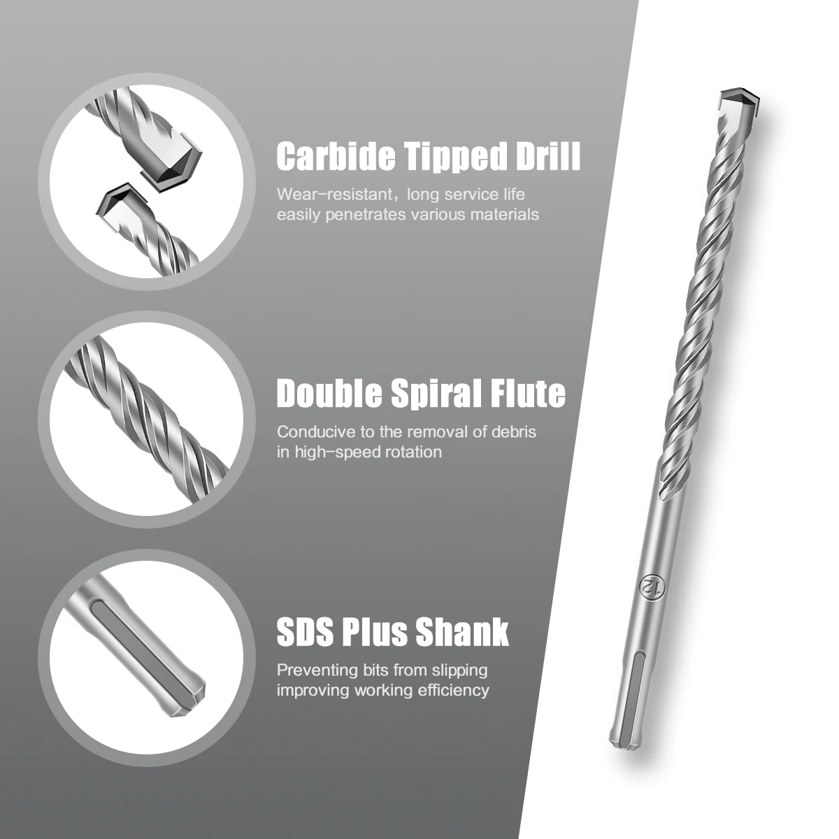 4-19PCS Electric Hammer SDS Plus Drill Bit Set Hex Shank 8-12mm Hole Saw Drilling Bits for Wall Concrete Brick Masonry Bits
