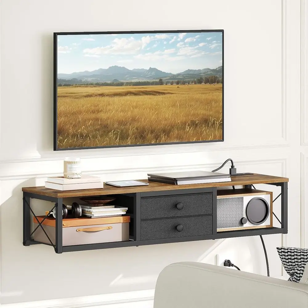 

loating TV Stand with Power Outlet, Wall Mounted Media ole or TVs up to 50 Inch, Entertainment Center with Storage, or Living Ro