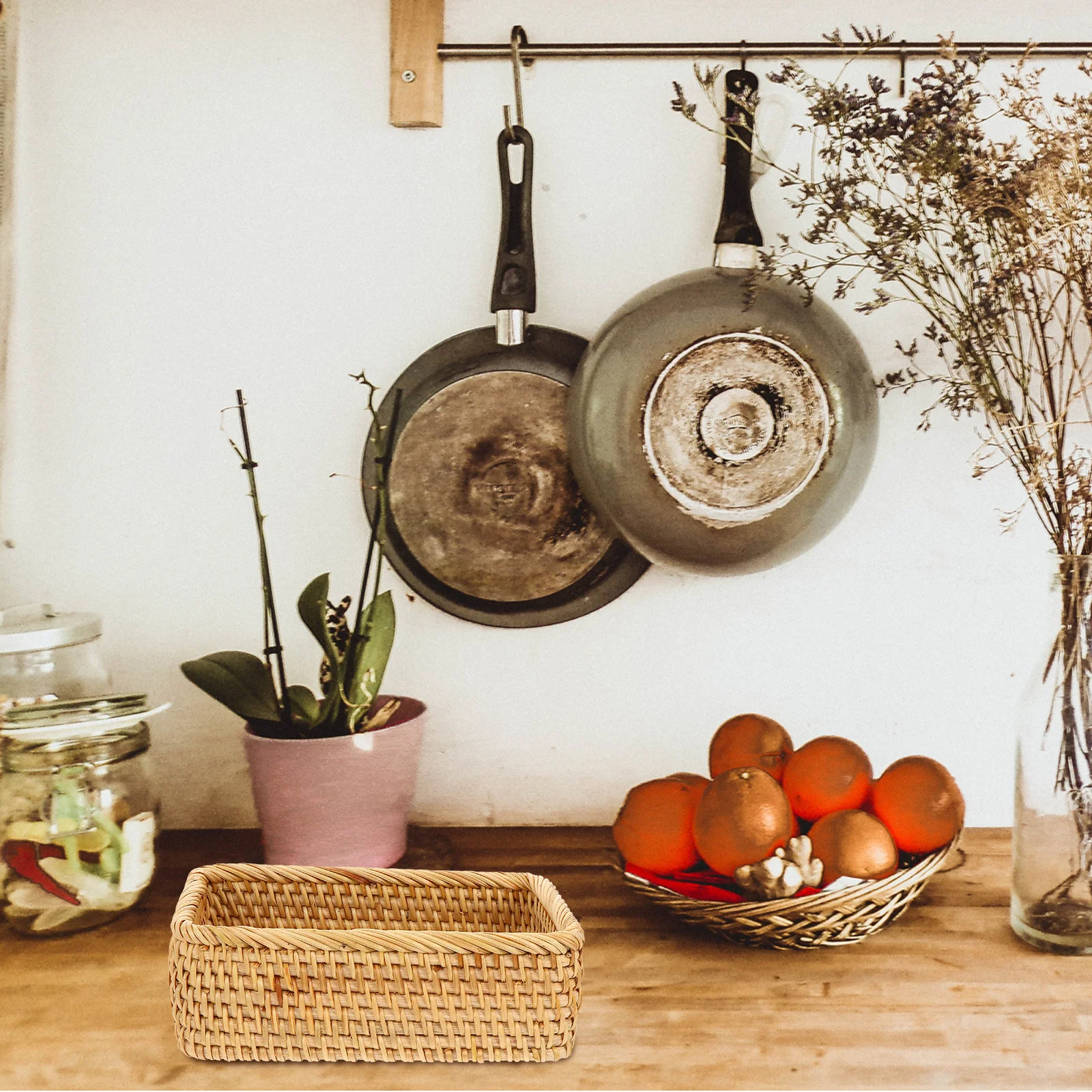 

1pc Rattan Woven Storage Box Handmade For Desktop Organizer Fruit Serving Snack Basket Living Room Decor Household Small