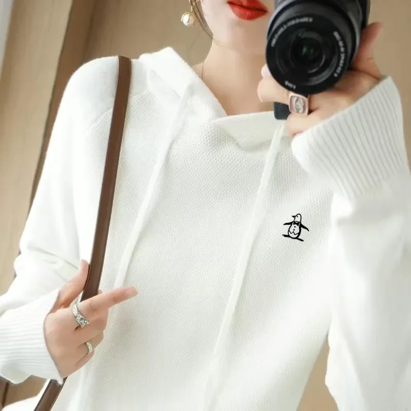 Autumn Golf Wear Women\'s 2024 New Korean Golf Knitted Fashion Hooded Windproof Knitted Shirt Women\'s Golf Wear Luxury Golf Sweat