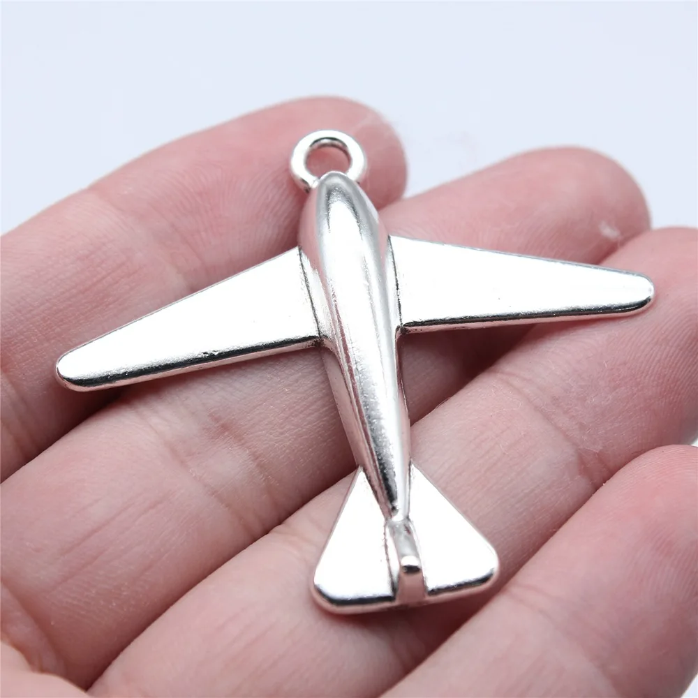 WYSIWYG 5pcs 46x52mm Antique Silver Color Airplane Charms Pendant For DIY Jewelry Making Handmade Jewelry Craft Findings