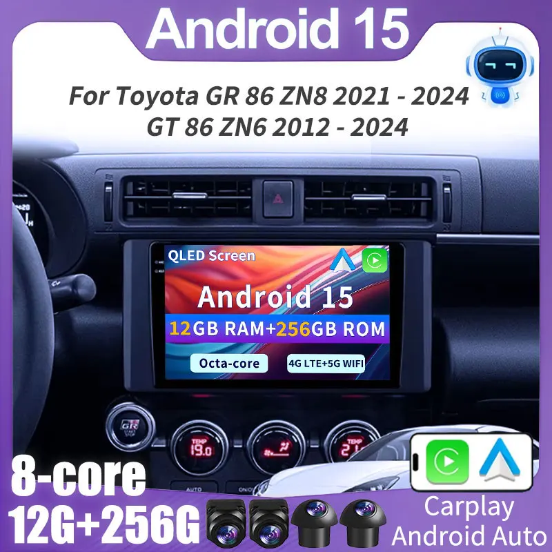 أندرويد 15 لتويوتا GR 86 ZN8 2021 - 2024 GT 86 ZN6 2012 - 2024 CarPlay Auto Video GPS الوسائط المتعددة CarRadio Navi Head Unit QLED