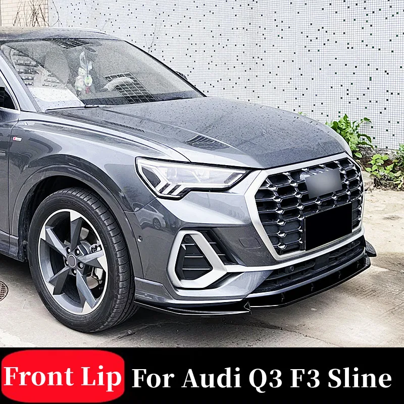 For Audi Q3 F3 Sline 2019-2024 Front Bumper Spoiler Lip Carbon Fiber Look/Gloss Black Lower Splitter Body Protector Kit