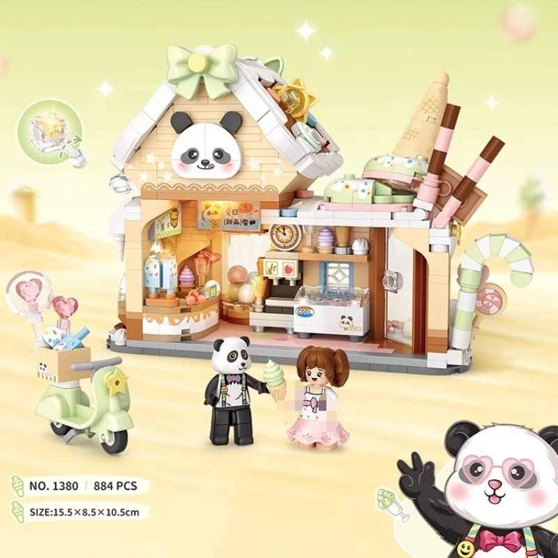 SEMBO الباندا الآيس كريم منزل اللبنات العصرية اللعب تجميعها الذواقة متجر عرض الشارع نموذج Diy بها بنفسك المقصورة سطح المكتب الزينة #2