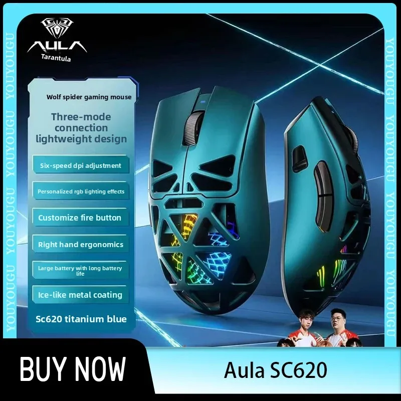 AULA SC620 Gaming Mouse 3Mode Wireless Hollow Out PAW3311 Light Weight Ergonomic Long Battery Life Custom Mice E-Sports Gift