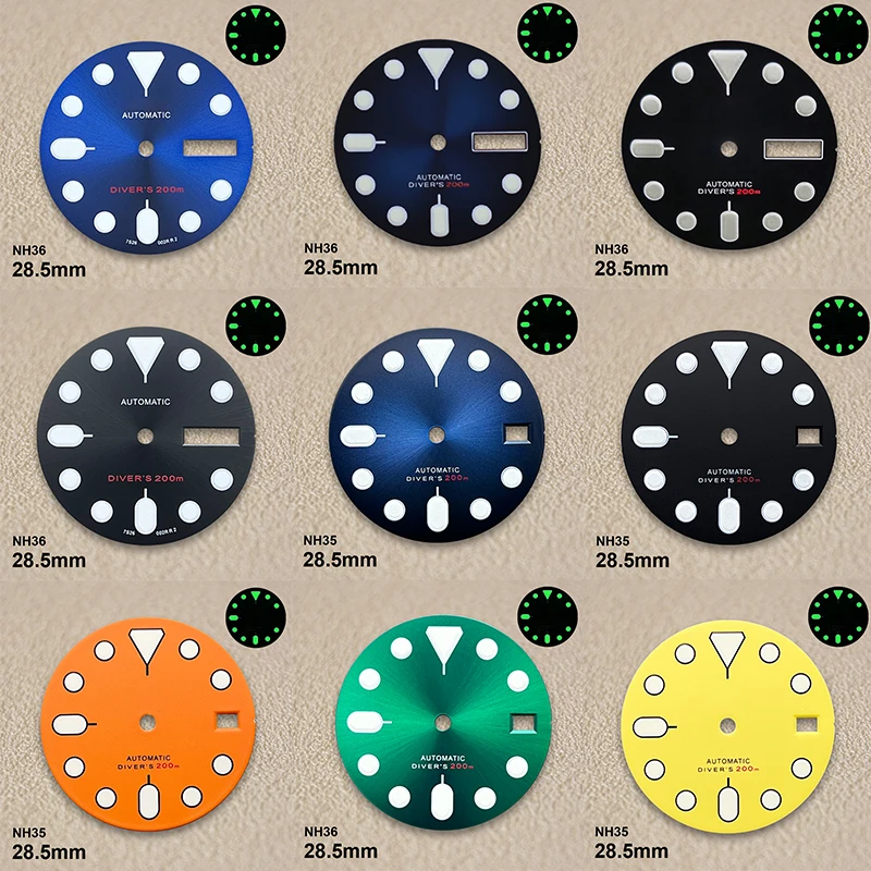 

28.5 mm S Logo Gradient Dial Suitable For NH35/NH36/4R/7S Movement C3 Strong Green Luminous Watch Modification Accessories