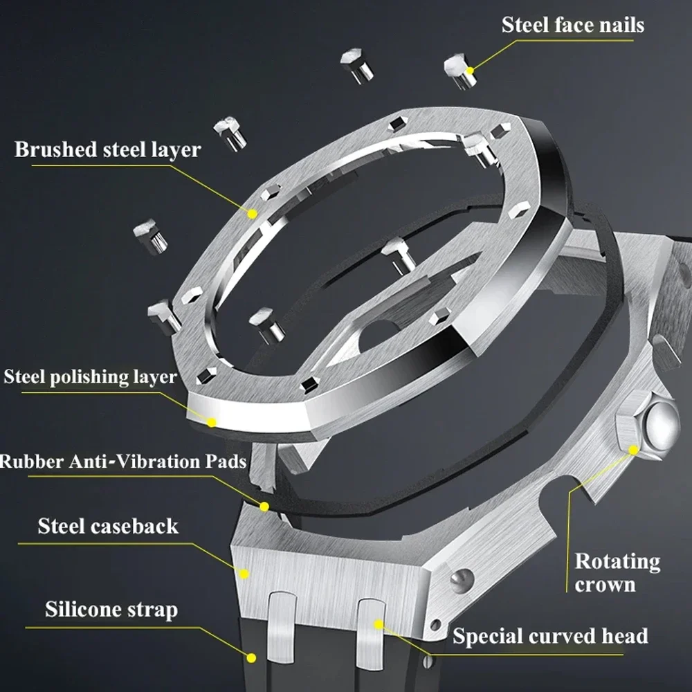 GEN4 Casioak GA2100 Mod Kit For G-SHOCK GA2100/GA2110 GAB2100 Stainless Steel Case Bezel Rubber Strap Replacement Mod Refit Kit