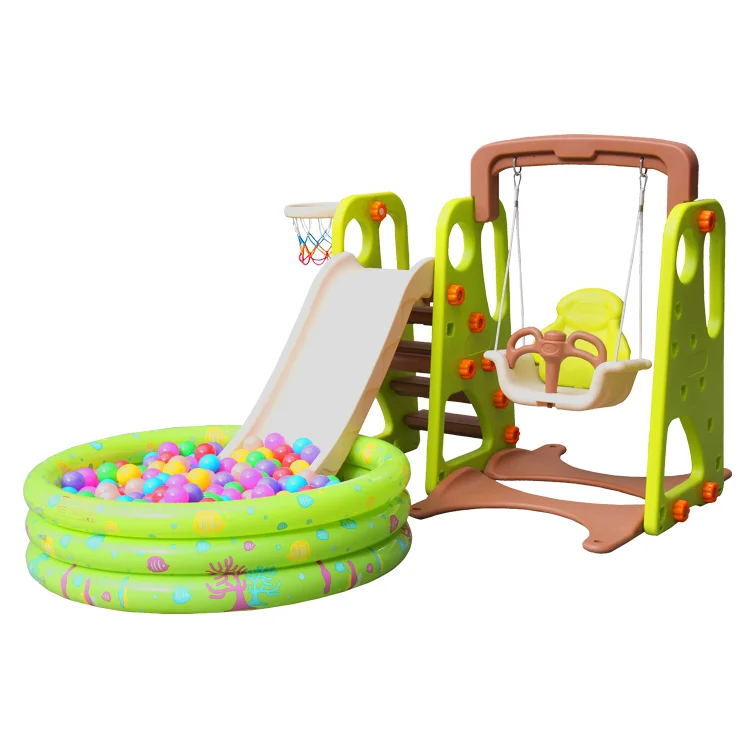 Kindergarten Children indoor combination plastic slide and swing set with ball indoor playground equipment for kids