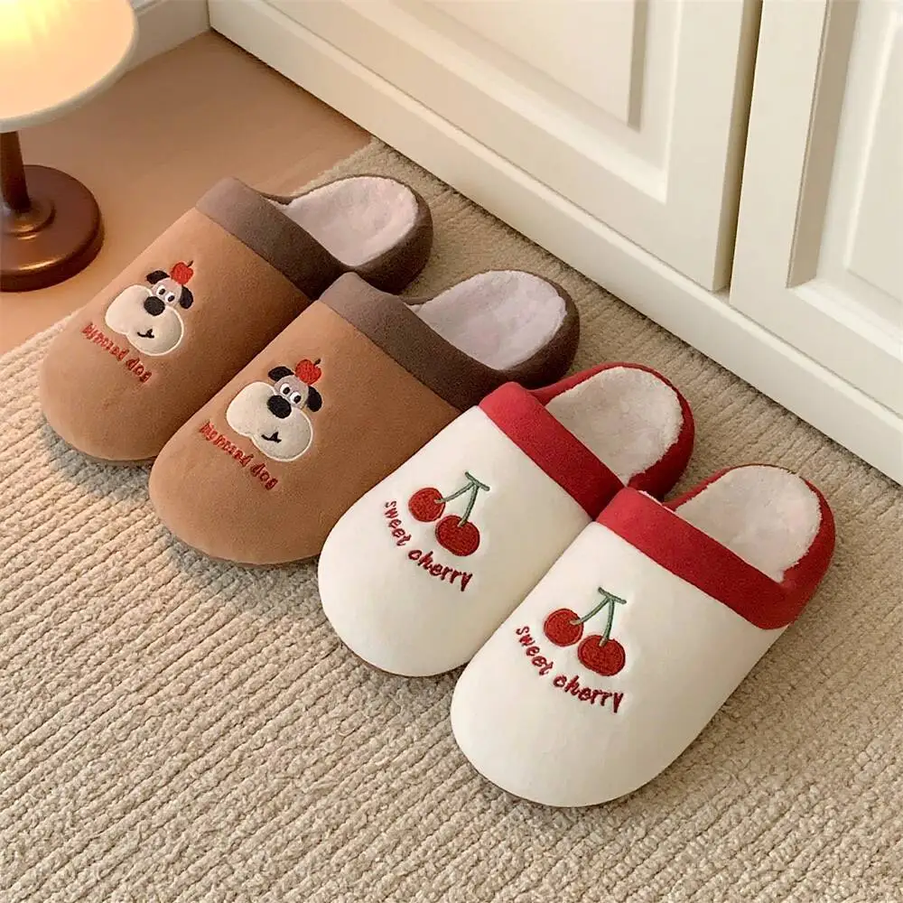 

Winter Couple Cherry Dog Cotton Home Slippers Men's & Women's Household Indoor Anti Slip Warm Furry Slippers