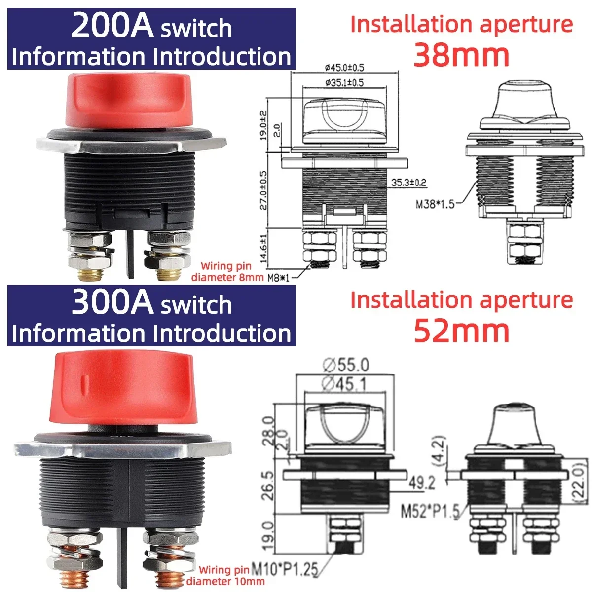 Car Battery Disconnect Switch Cut the Power 50A 100A 200A 300A DC 12V 24V 32V Cut Off Rally Switch For Car Motorcycle Truck Boat