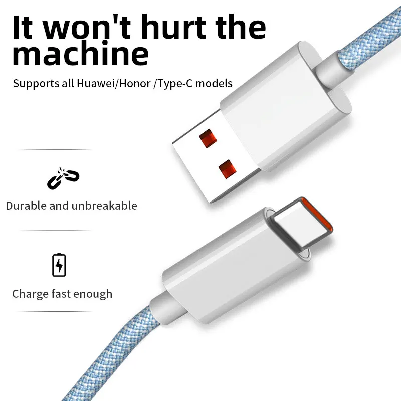 6A 66W USB Type C Cable For Huawei Honor Support Huawei 20W Fast Charging Wire USB-C Charger Data Cord For Xiaomi Samsung OPPO