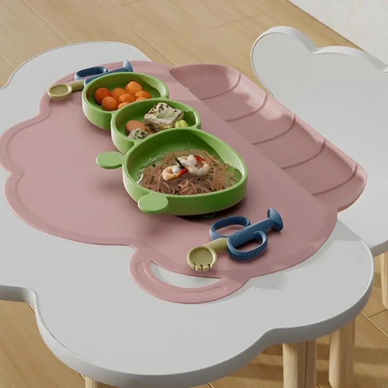 97BE Baby Feeding Plate Kid Placemat with Catching Pocket Travel Dinner Placemat