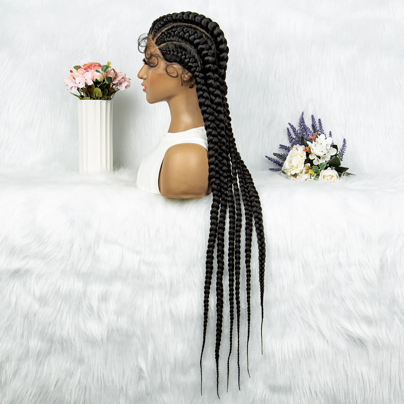 Synthetic Cornrow Braids Wig Lace Front Knotless Box Braided Wig 36 Inches African American Braiding Hair For Women