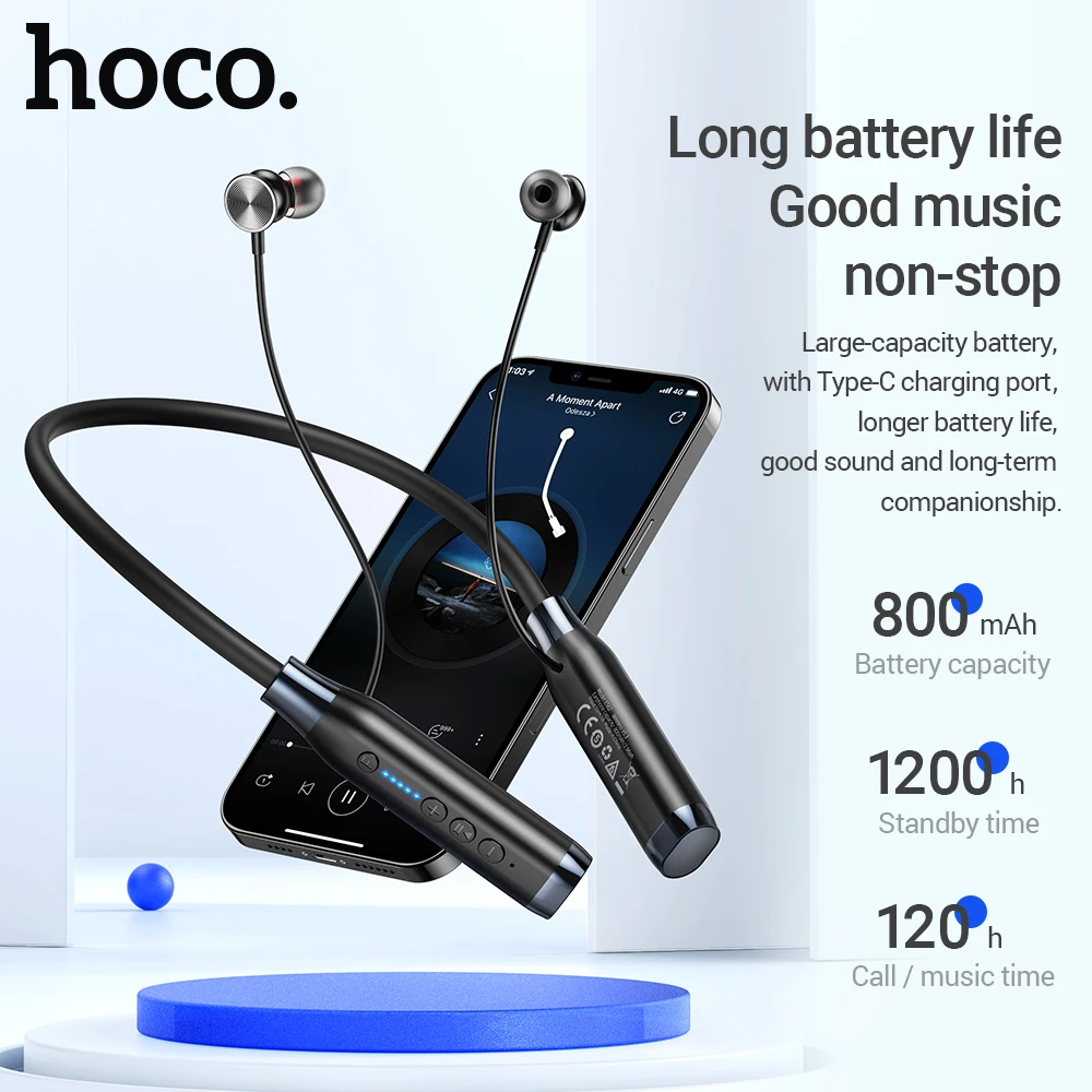 HOCO Neck Band Bluetooth 5.3 Magnetic Sports Runnung Earphones Support Bluetooth TF Card Playback Music Headset Longtime Standby