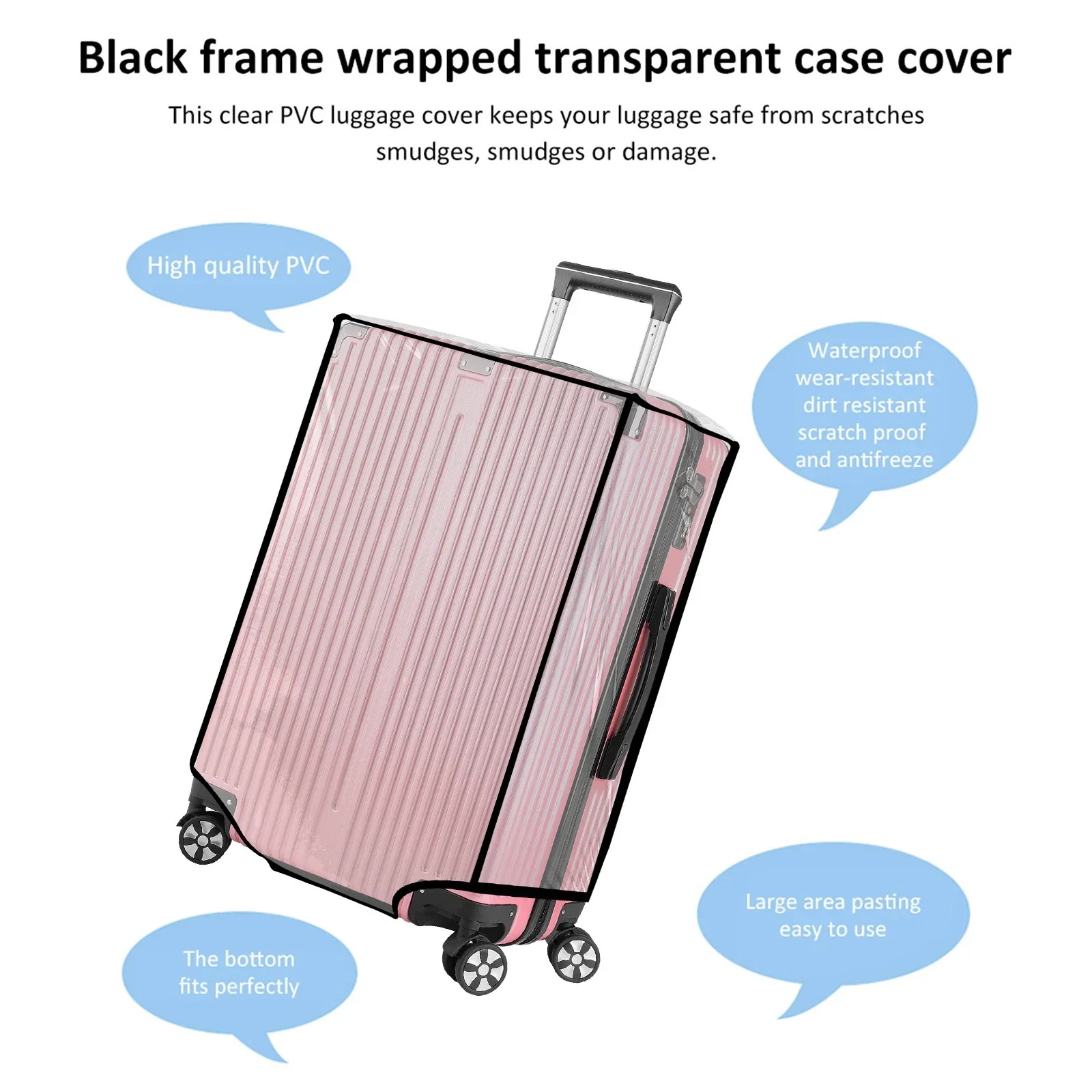 NEW PVC Luggage Cover Clear Suitcase Cover with Handle Opening 15.7×33.9 Inch Transparent Travel Luggage Protector Cover