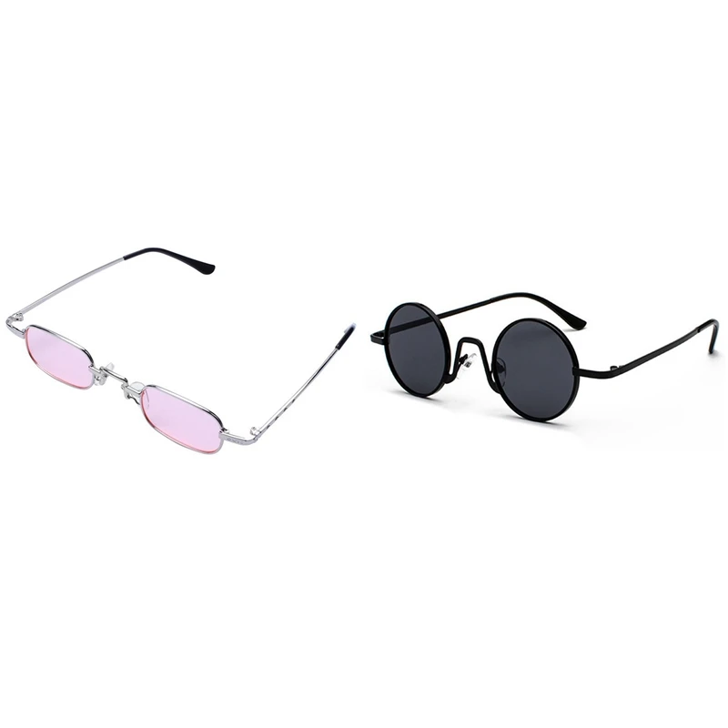 Round Sunglasses Brand Design Women Men Sunglasses Black & Black Gray & Clear Square Sunglasses Female Pink & Silver