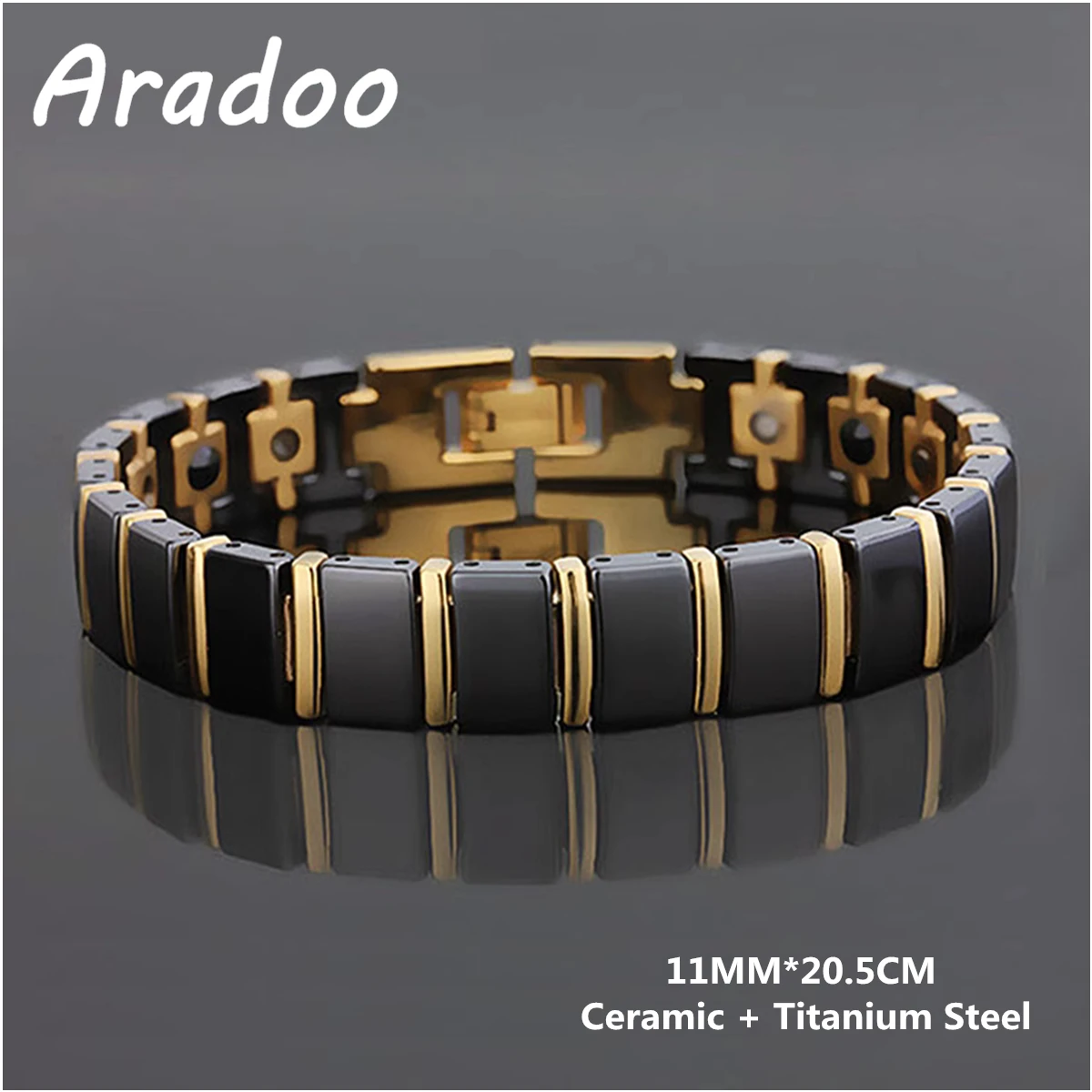 ARADOO Titanium Steel Ceramic Bracelet Magnetic Therapy Stainless Steel Adjustable Link Bracelet