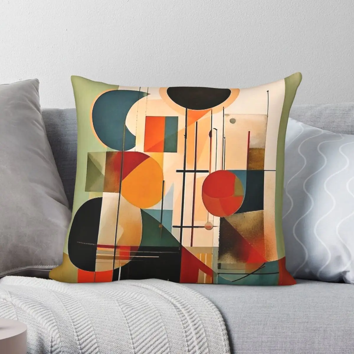 Abstract Shapes Earth Tones Square Pillowcase Polyester Linen Velvet Pattern Zip Decor Sofa Seater Cushion Cover 18